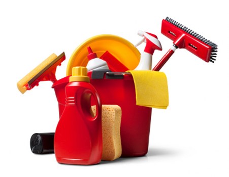 Cleaning staff applying workplace safety controls during duties
